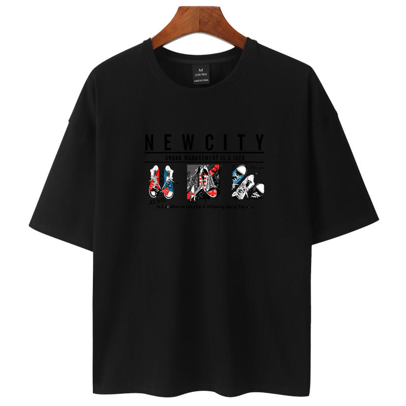 短袖t恤男中袖五分袖5分袖半袖半截袖潮流宽松学生白色纯棉夏装丅(图1)