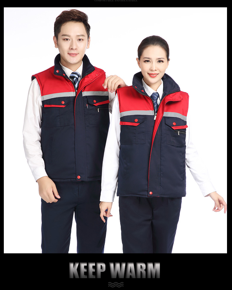 冬季建筑工地工人工厂仓储反光条背心男女环卫工程保暖棉马甲(图26)