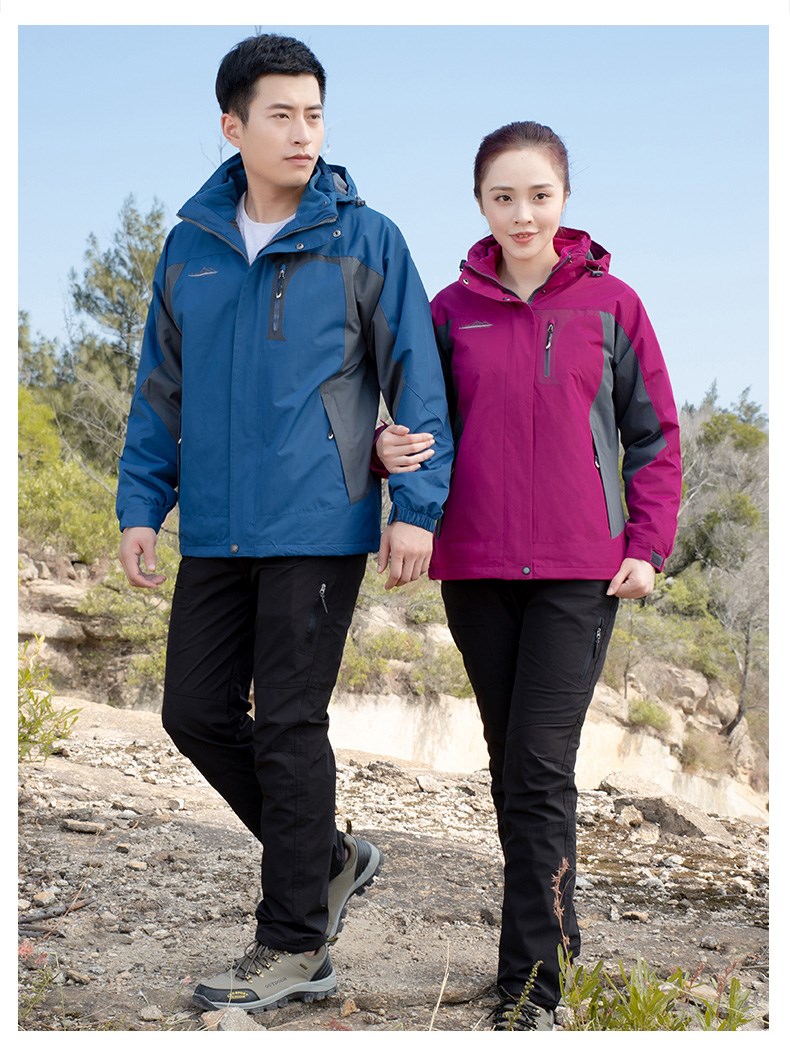 红色冲锋衣工作服定制印字logo三合一可拆卸外套防风防水登山服男(图24)