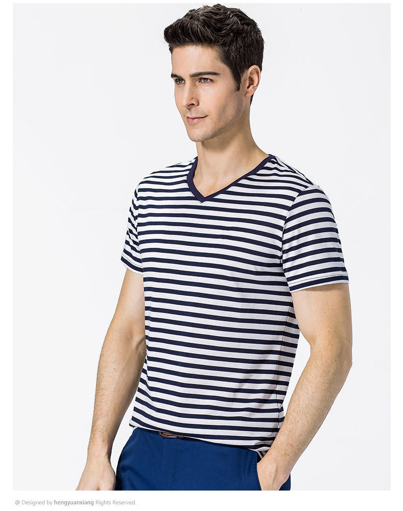 t恤男短袖V领条纹体恤新款夏季中年半袖男休闲爸爸装打底衫(图10)