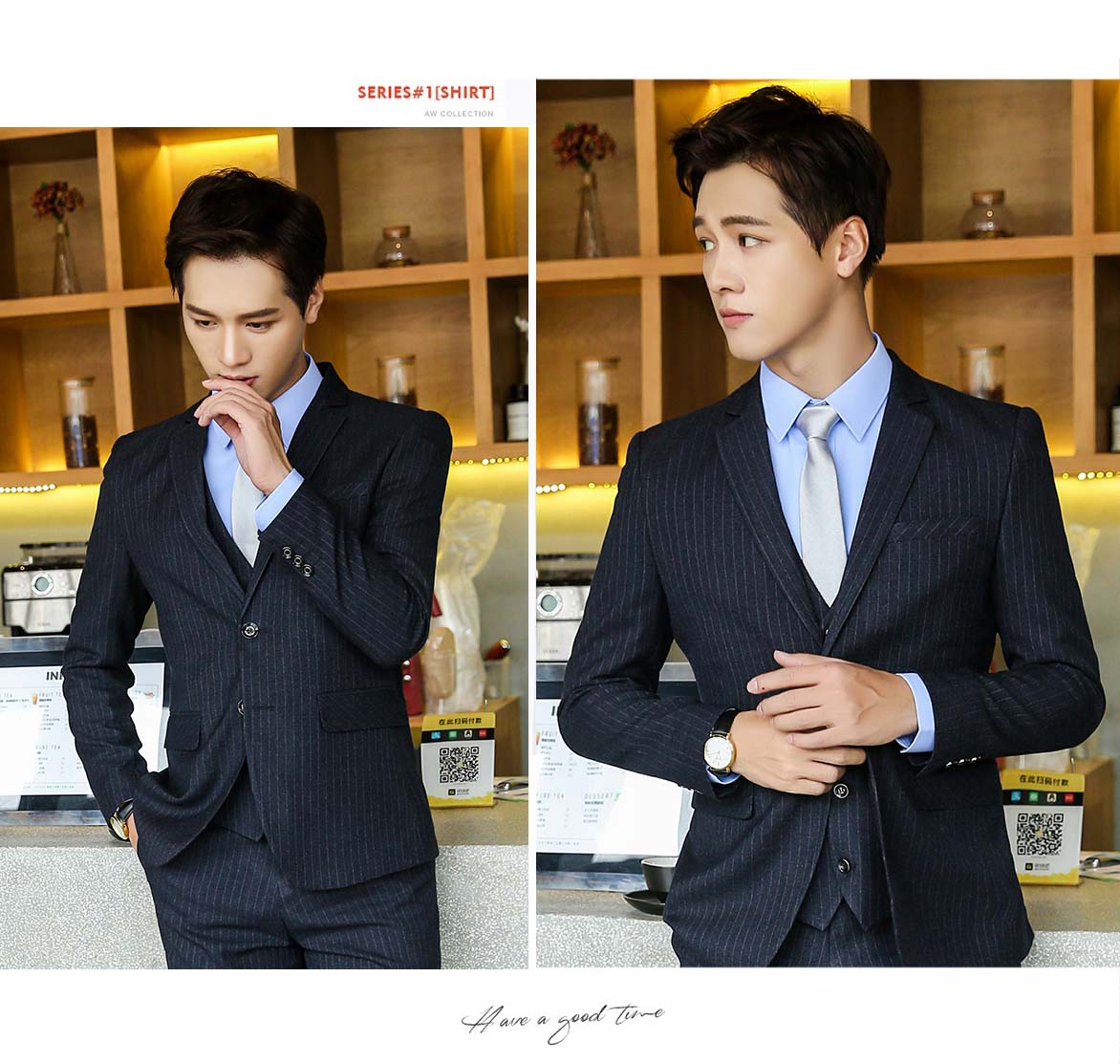 男女西装套装1111#条纹黑底（仿毛料）(图11)