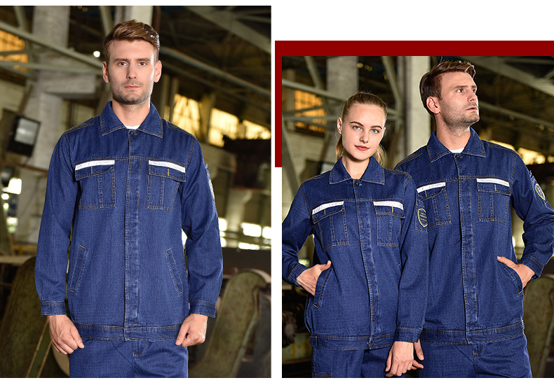 牛仔工作服套装男 春秋纯棉工厂车间防静电电工焊加厚劳保服(图14)