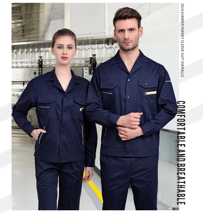 纯棉工作服短袖套装男 夏季薄款长袖全棉工厂车间透气劳保服上衣(图6)