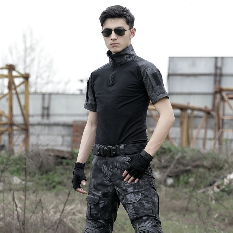 1577436999146820.jpg 黑色短袖蛙服套装特种兵作训服夏装户外军迷真人CS训练作战服(图4)