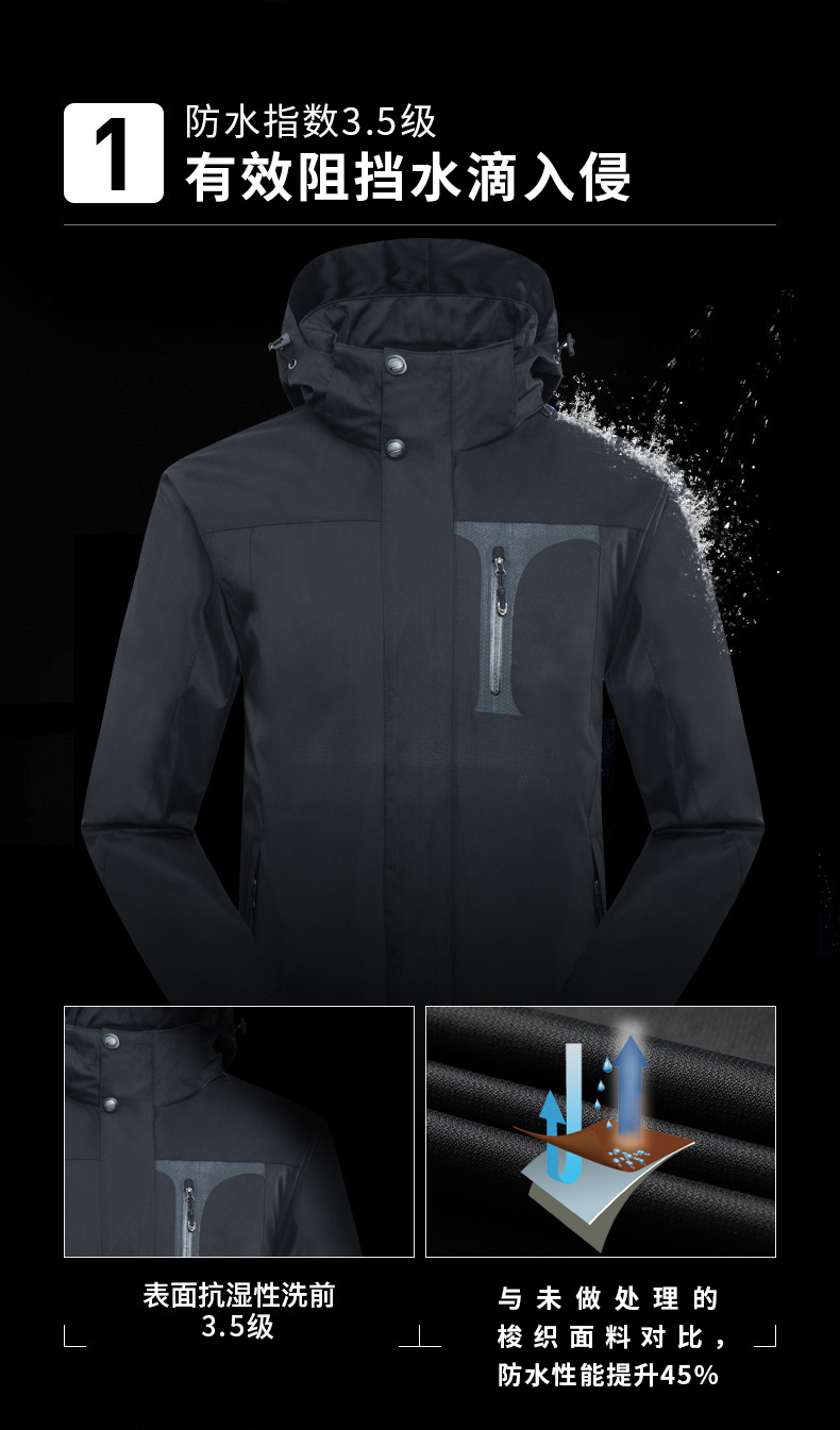 红色冲锋衣工作服定制印字logo三合一可拆卸外套防风防水登山服男(图3)