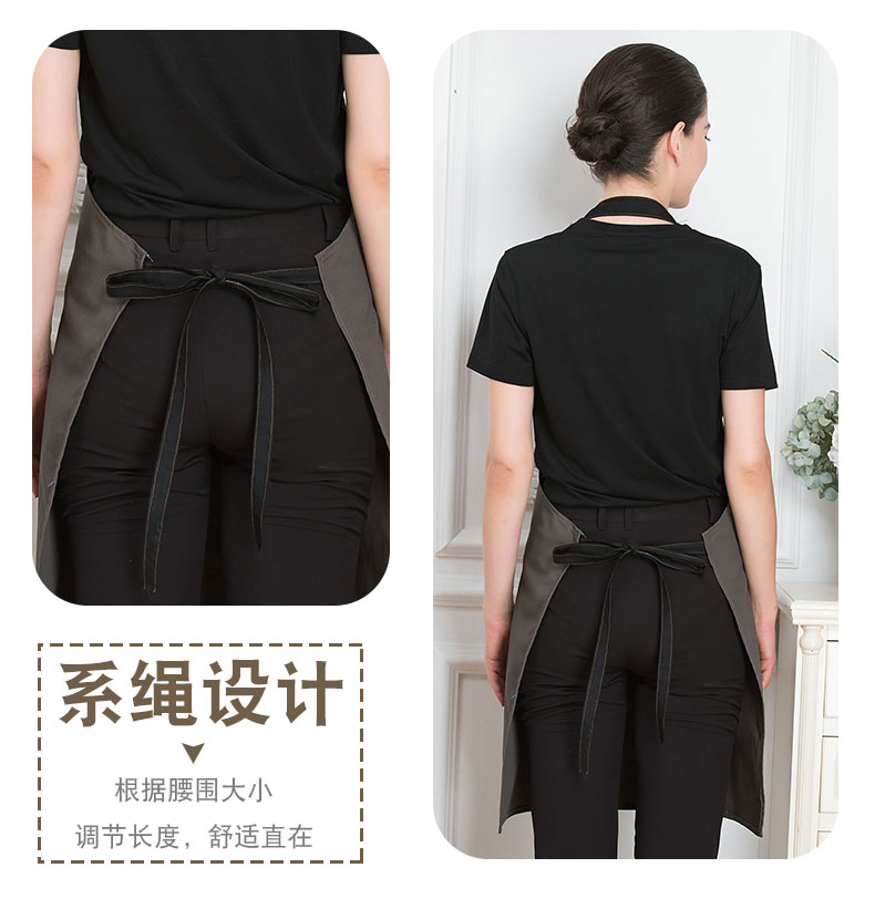 韩版时尚帆布牛仔围裙定制logo印字奶茶店咖啡师烘焙画画工作服女(图6)
