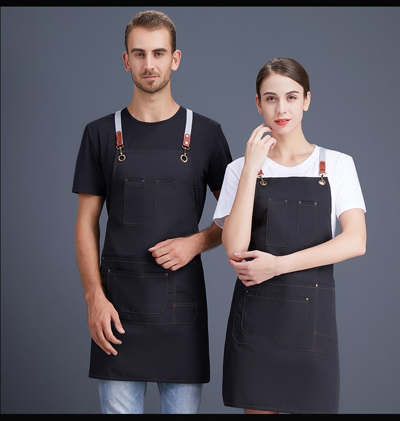 帆布牛仔围裙 韩版工作服厨房女定制logo定做网咖花店咖啡店印字(图18)