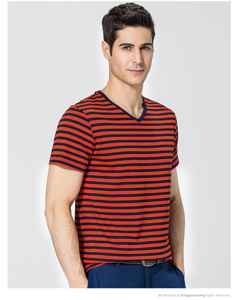 t恤男短袖V领条纹体恤新款夏季中年半袖男休闲爸爸装打底衫(图7)