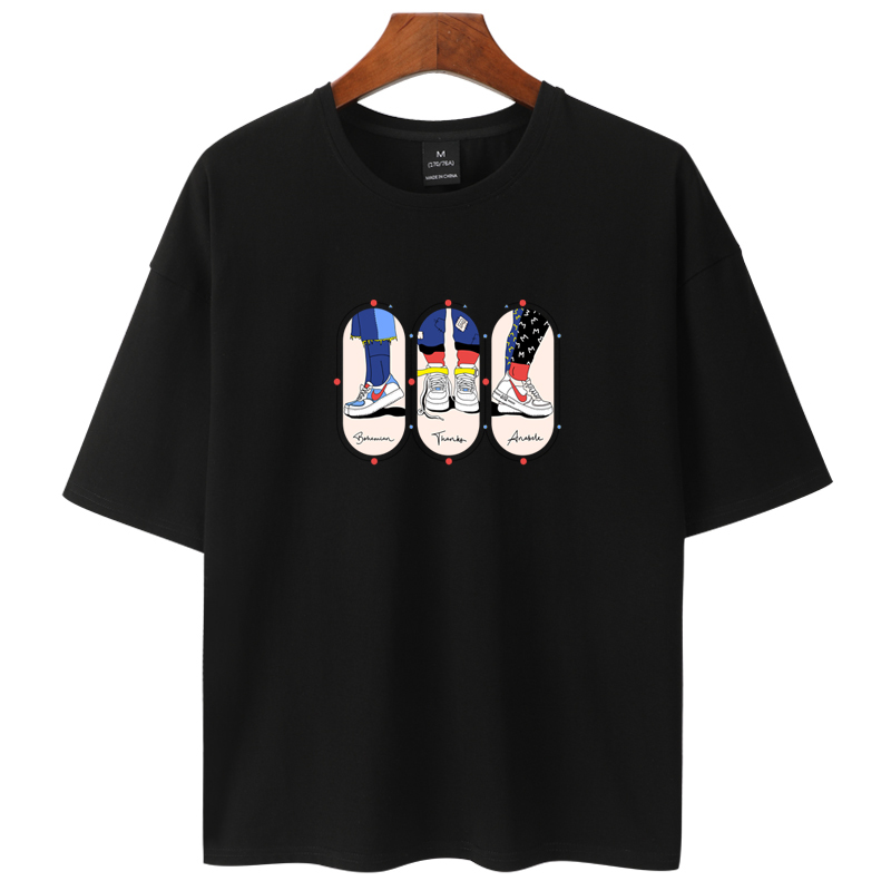 短袖t恤男中袖五分袖5分袖半袖半截袖潮流宽松学生白色纯棉夏装丅(图13)