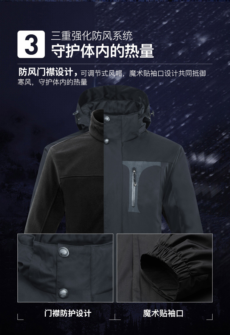 红色冲锋衣工作服定制印字logo三合一可拆卸外套防风防水登山服男(图5)