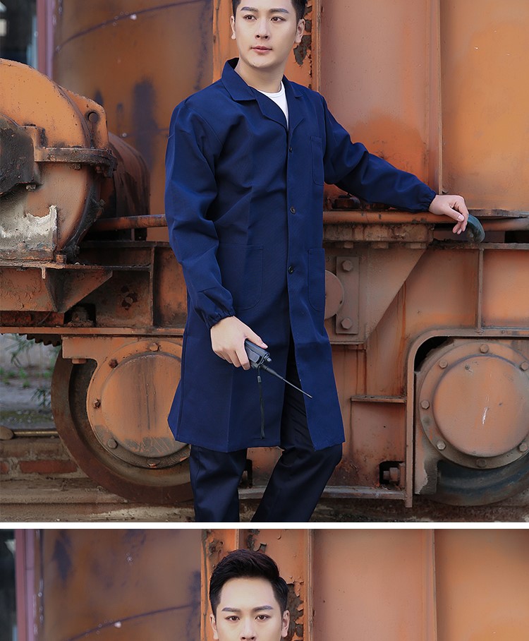 蓝大褂长袖工作服男女定制印字长款牛仔搬运劳保服迷(图10)
