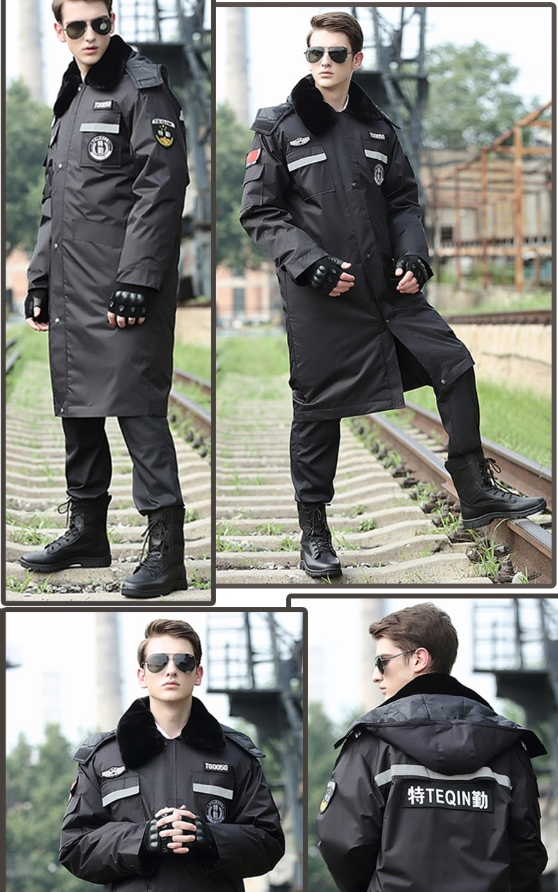 保安大衣男冬季制服棉服黑色作训服冬装套装女耐磨定制工作服棉衣(图9)
