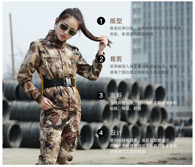 荒漠迷彩服套装女军装工作服耐磨特种兵男士作训服学生军训迷彩服(图4)