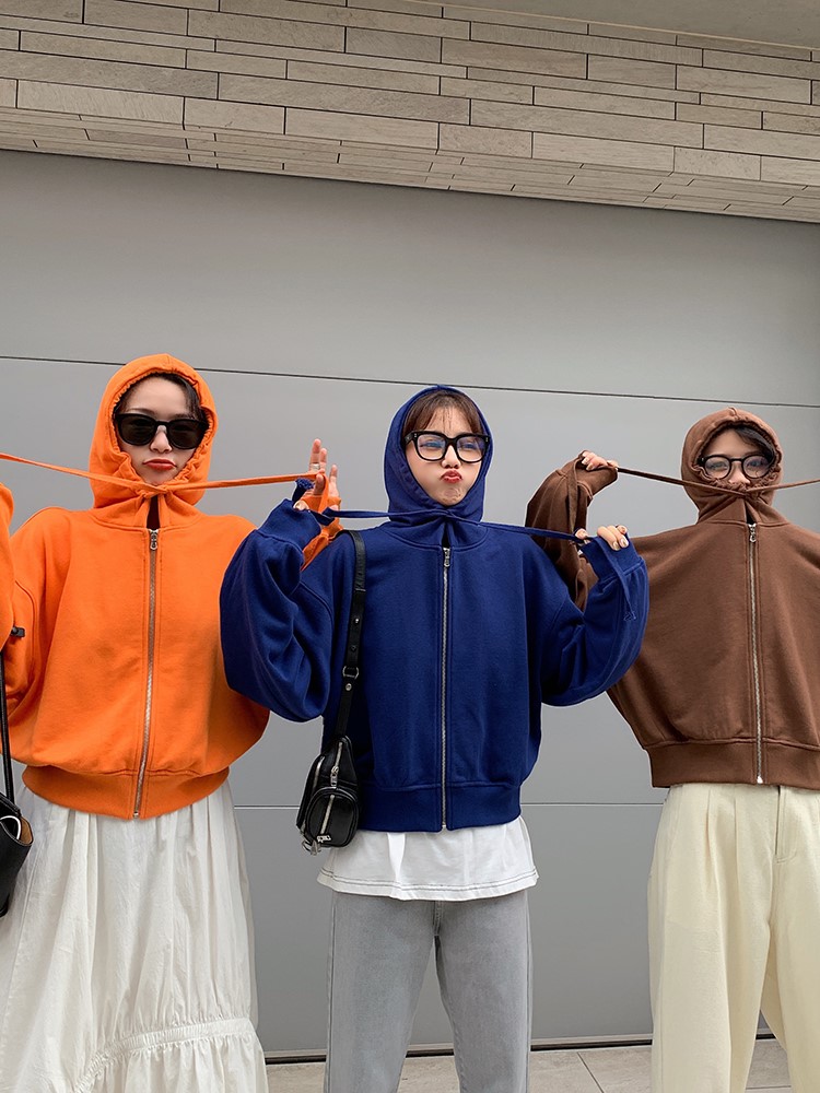 定制连帽拉链卫衣女2019秋季新款百搭休闲宽松短款运动外套(图1)