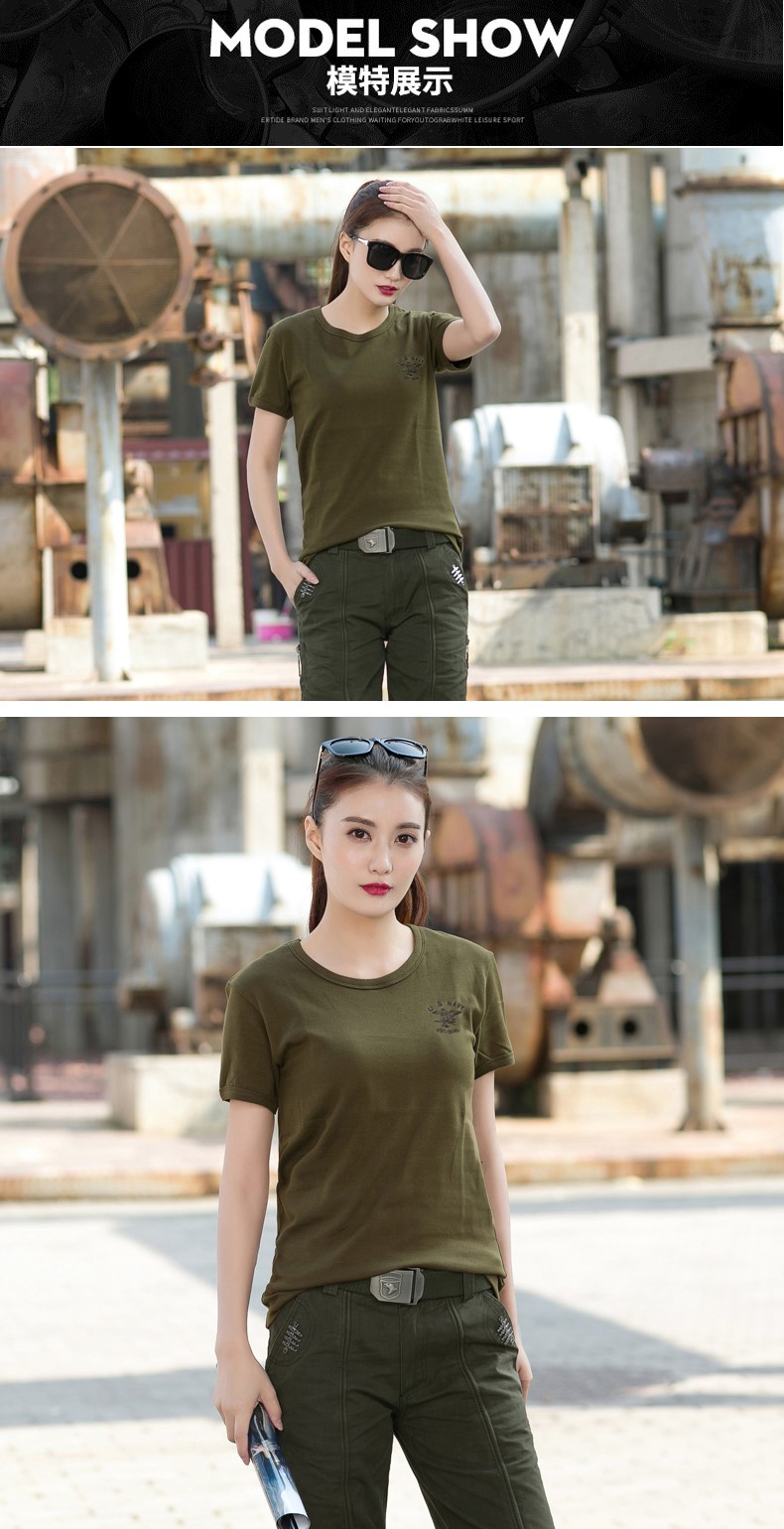 1577438972369883.jpg 夏装情侣装军迷紧身T恤女军绿打底棉质户外服装黑色弹力短袖上衣(图8)