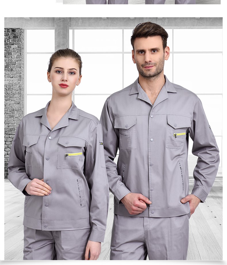 纯棉工作服短袖套装男 夏季薄款长袖全棉工厂车间透气劳保服上衣(图15)