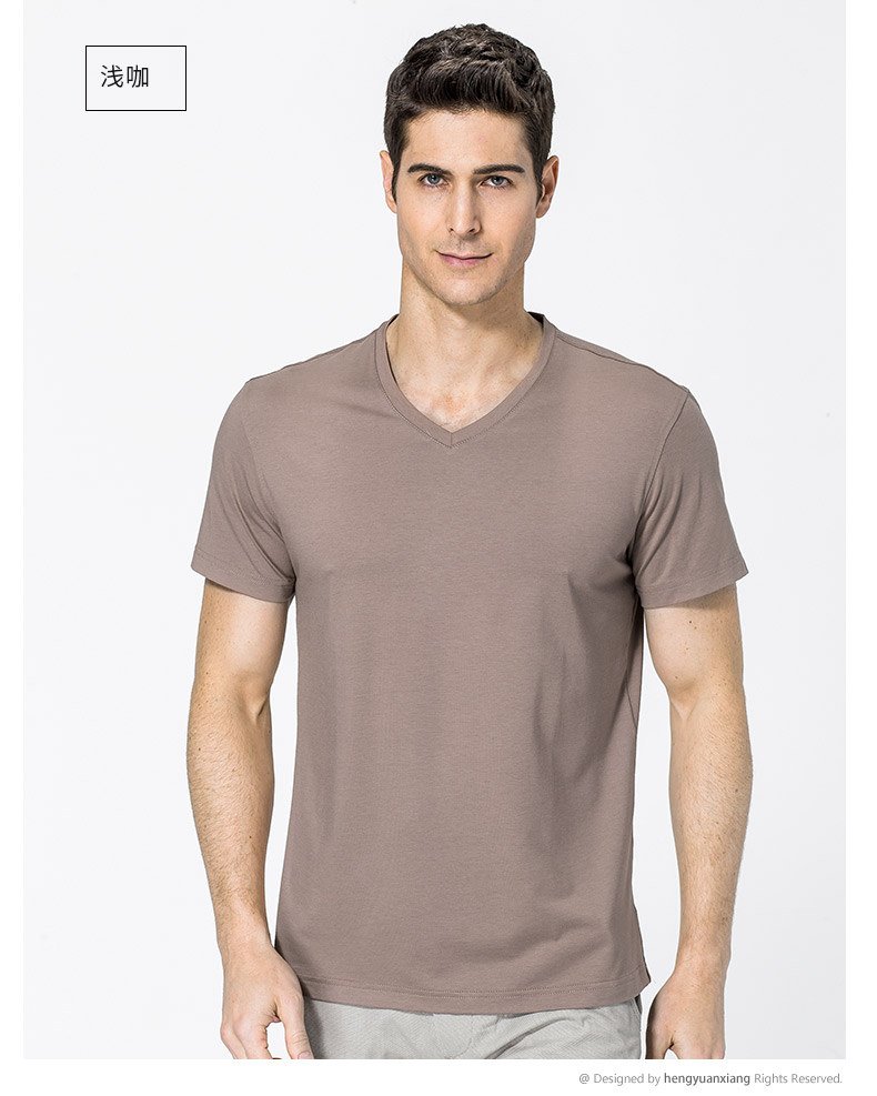 V领短袖t恤男 中青年男士纯色打底衫2019夏季新款半袖体恤(图29)