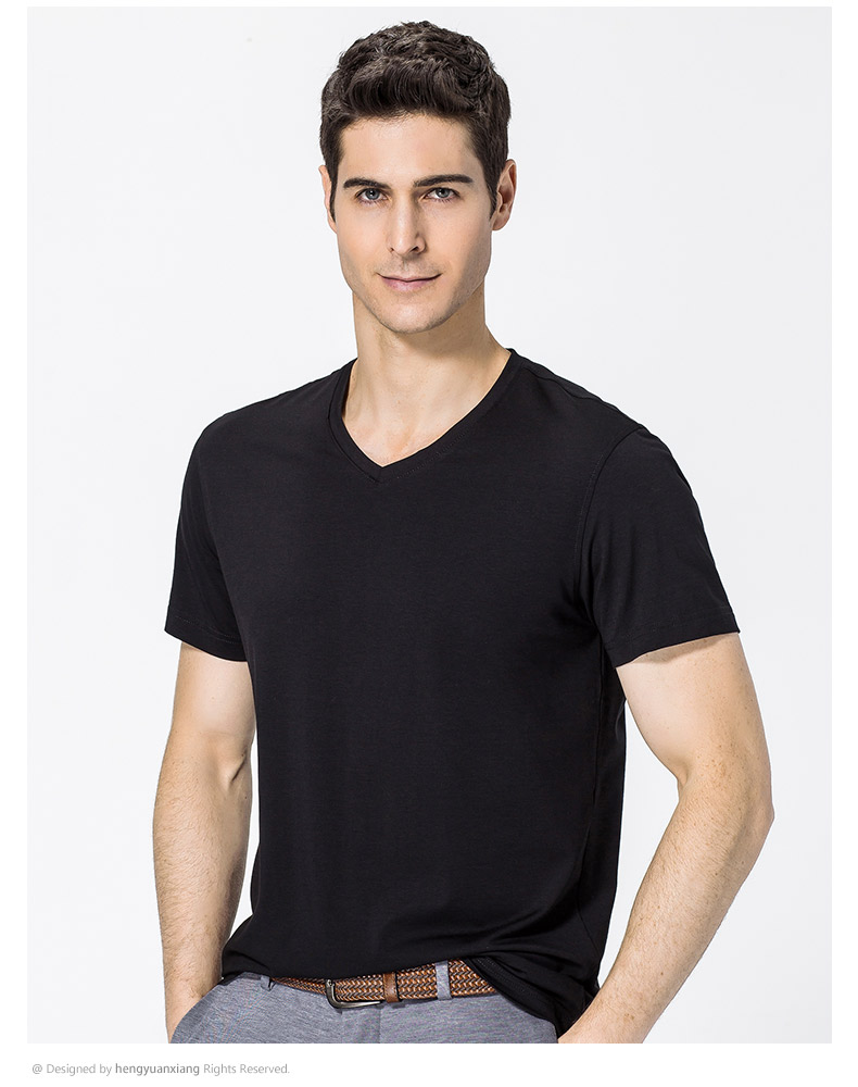 V领短袖t恤男 中青年男士纯色打底衫2019夏季新款半袖体恤(图12)