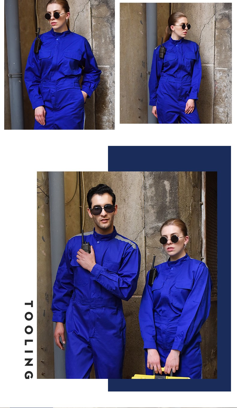 连体工作服 男 纯棉反光条劳保服汽修服机修服长袖工厂车间工装(图10)