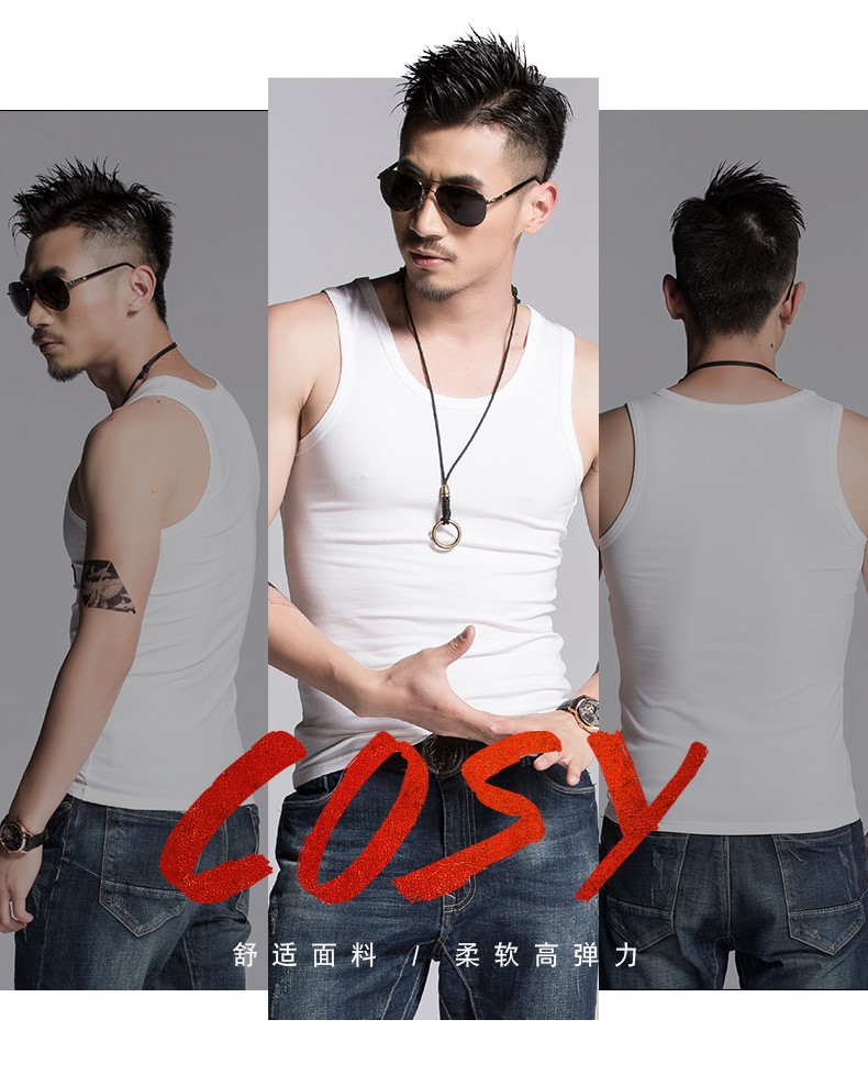 运动背心男潮牌健身坎肩男士修身打底个性潮流夏季纯棉无袖t恤男(图8)
