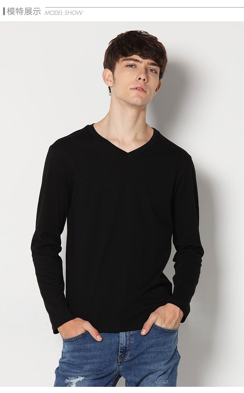 情侣款男士纯色倒三角LOGO长袖T恤(图3)