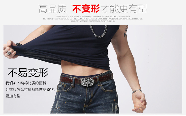 1575180146424894.jpg 男士背心无袖t恤纯棉健身运动紧身打底砍袖宽肩夏季青年修身型(图3)