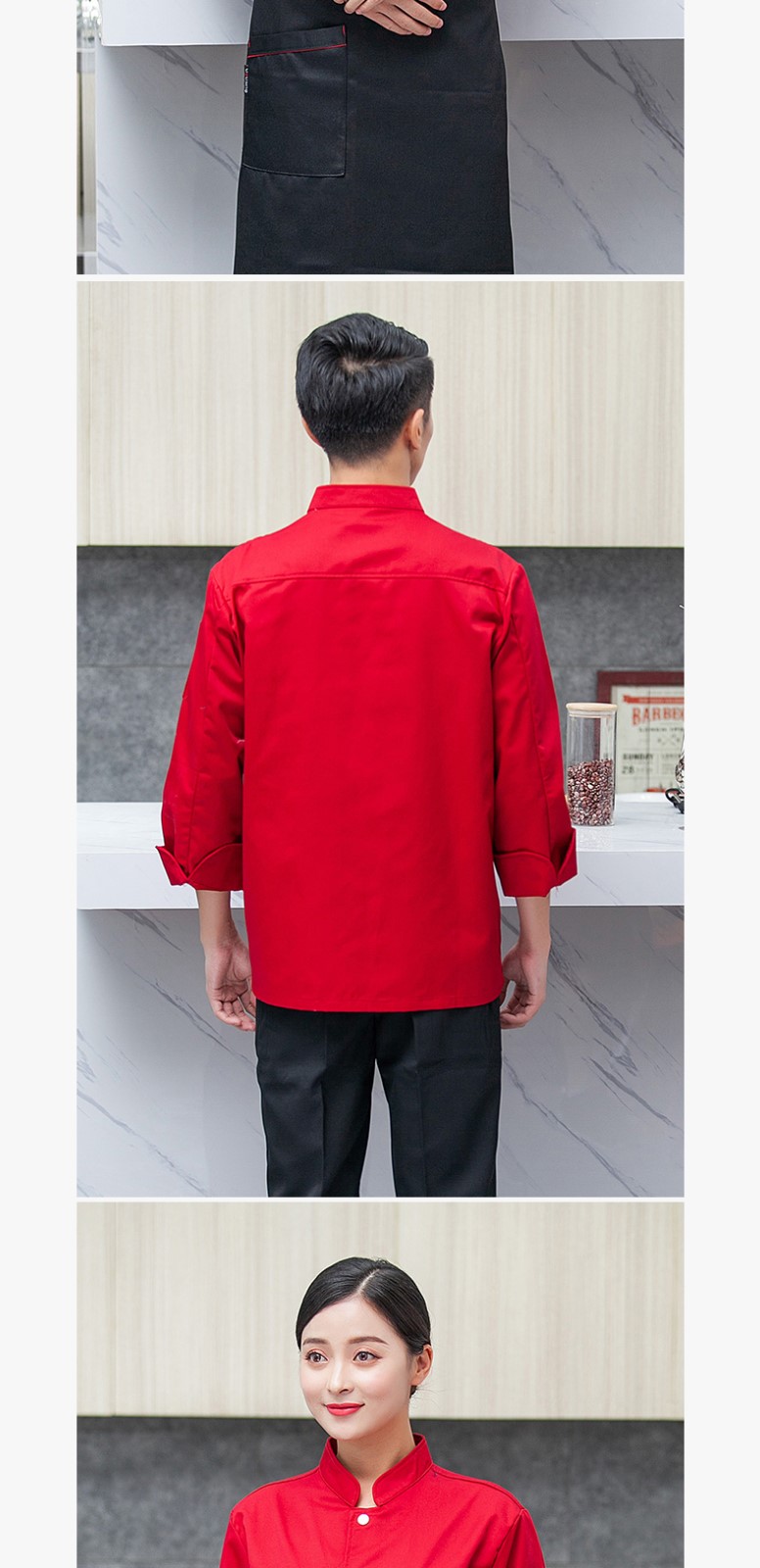 餐饮厨师工作服男长袖黑色秋冬特色厨房中国风潮流厨师服定制logo(图28)