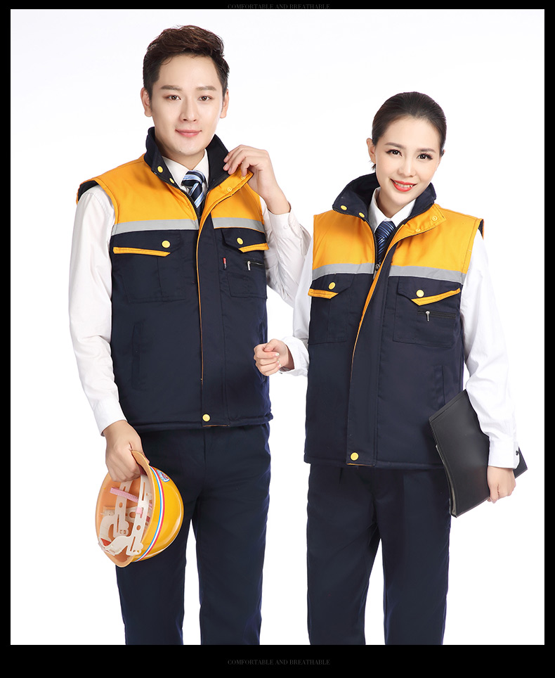 冬季建筑工地工人工厂仓储反光条背心男女环卫工程保暖棉马甲(图22)