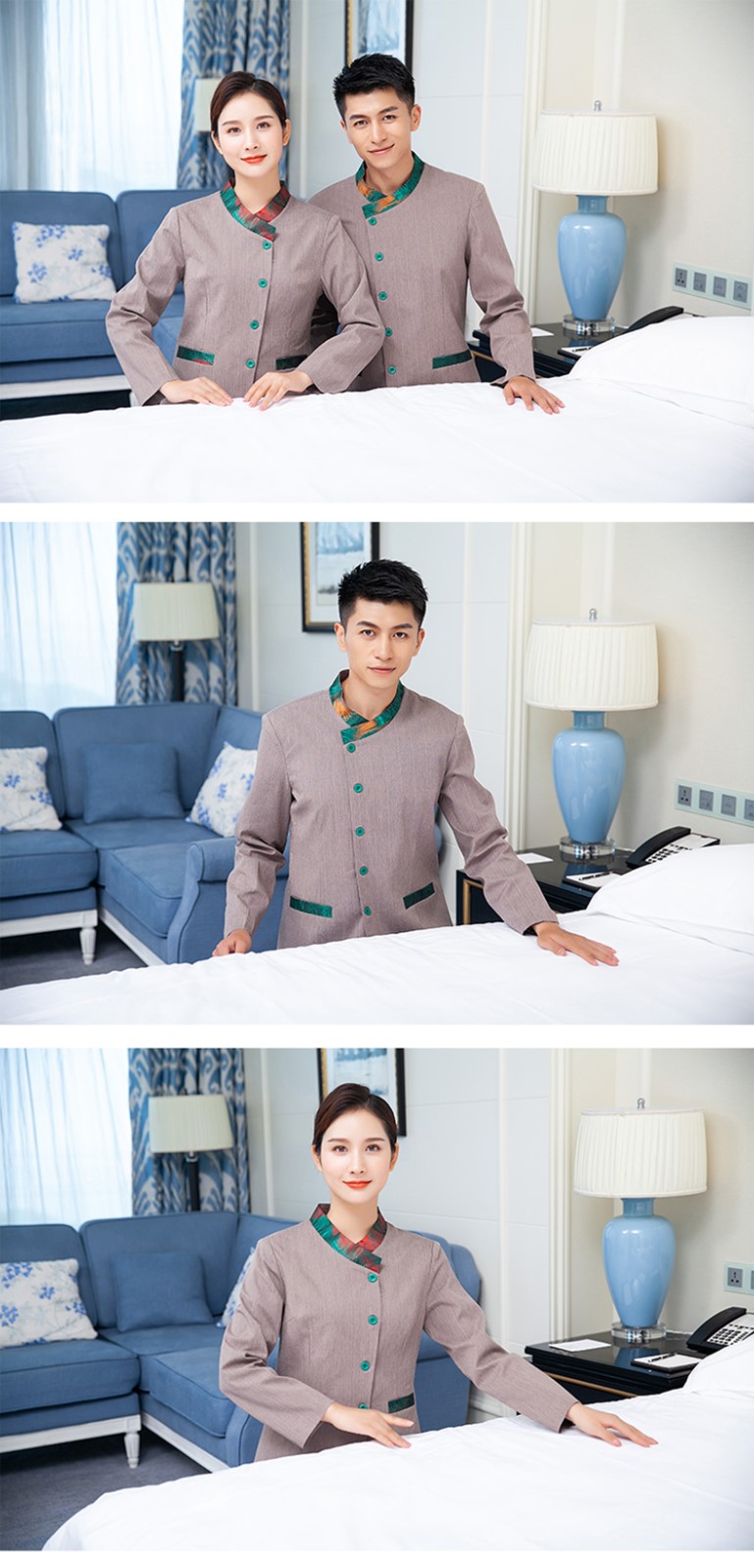 定做五星级大酒店高档宾馆会所客房服务员工作服长袖度假村清洁工(图6)