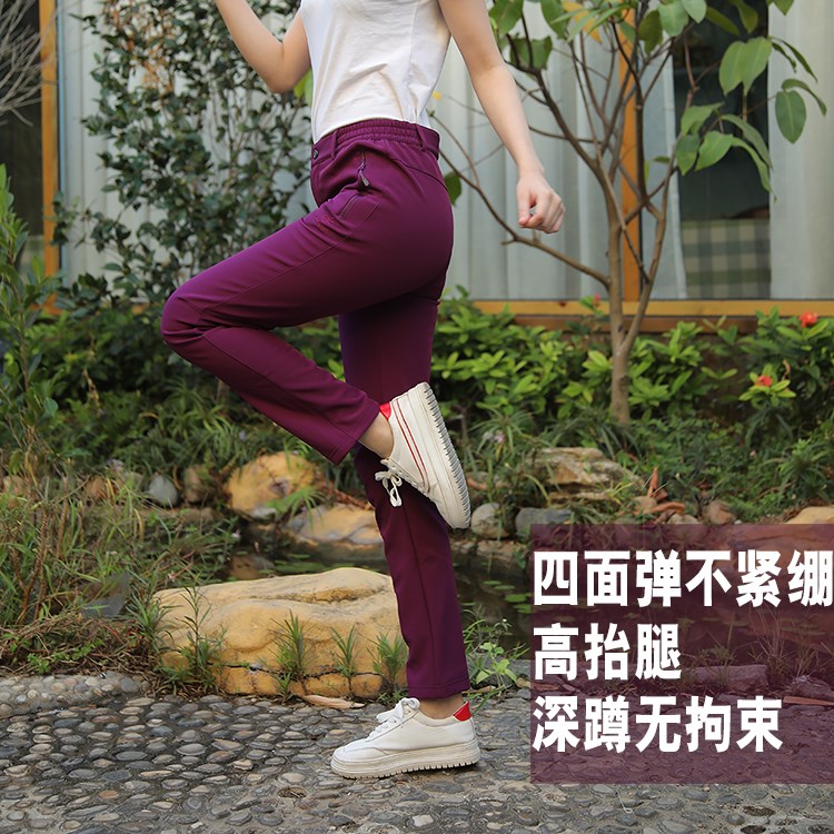 秋冬季户外抓绒软壳冲锋裤女加绒加厚防水防风寒滑雪裤男大码宽松(图2)