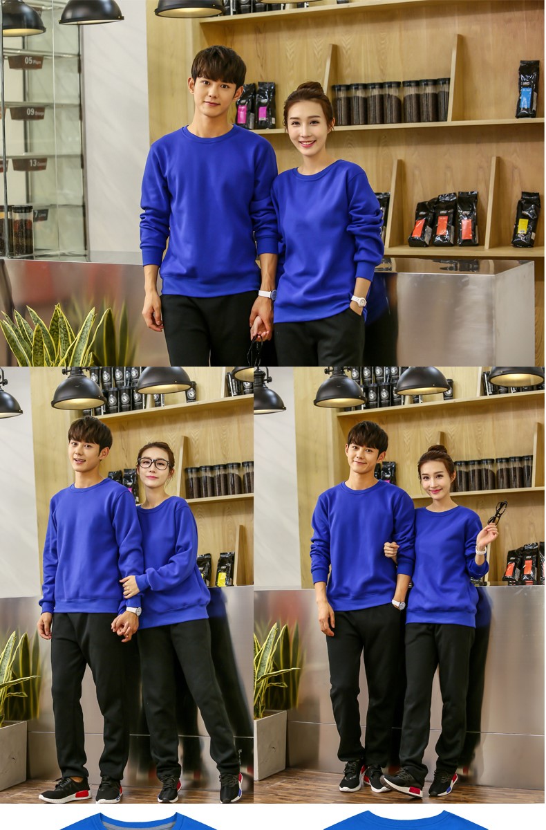 圆领纯色T恤加绒卫衣团体工作服diy快餐厅超市卖场工作服可印logo(图9)