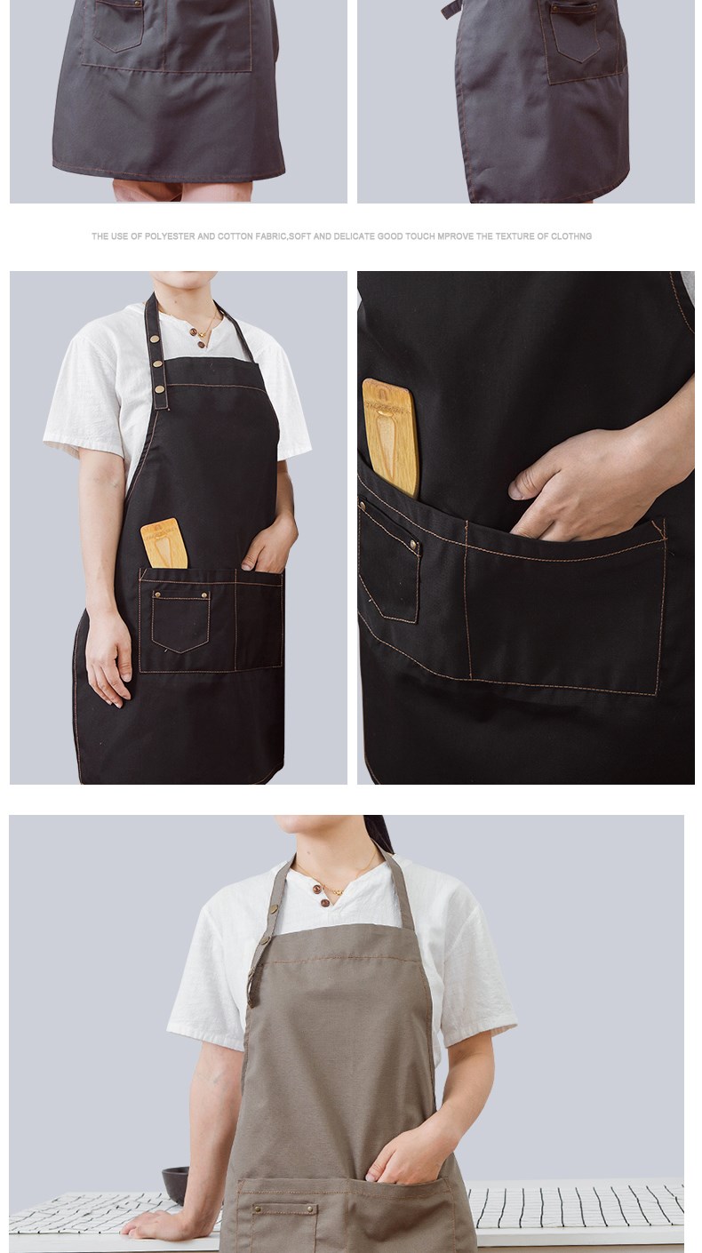 帆布牛仔布料围裙韩版时尚厨房l加厚ogo定制劳保工业工作围裙男女(图24)