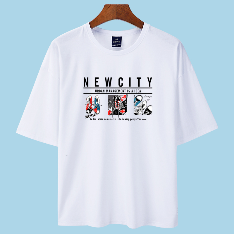 短袖t恤男中袖五分袖5分袖半袖半截袖潮流宽松学生白色纯棉夏装丅(图2)