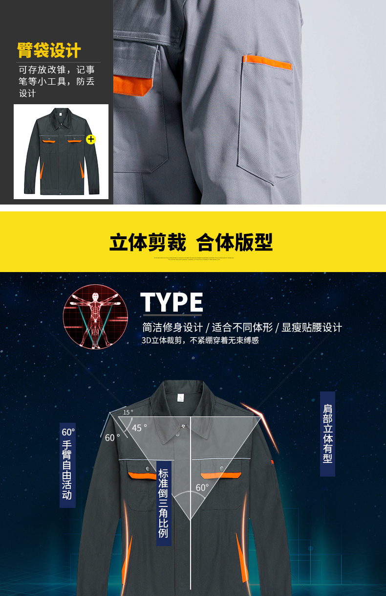 长袖工作服套装男工厂车间汽修劳保服厂服反光条工程服CVC棉(图5)