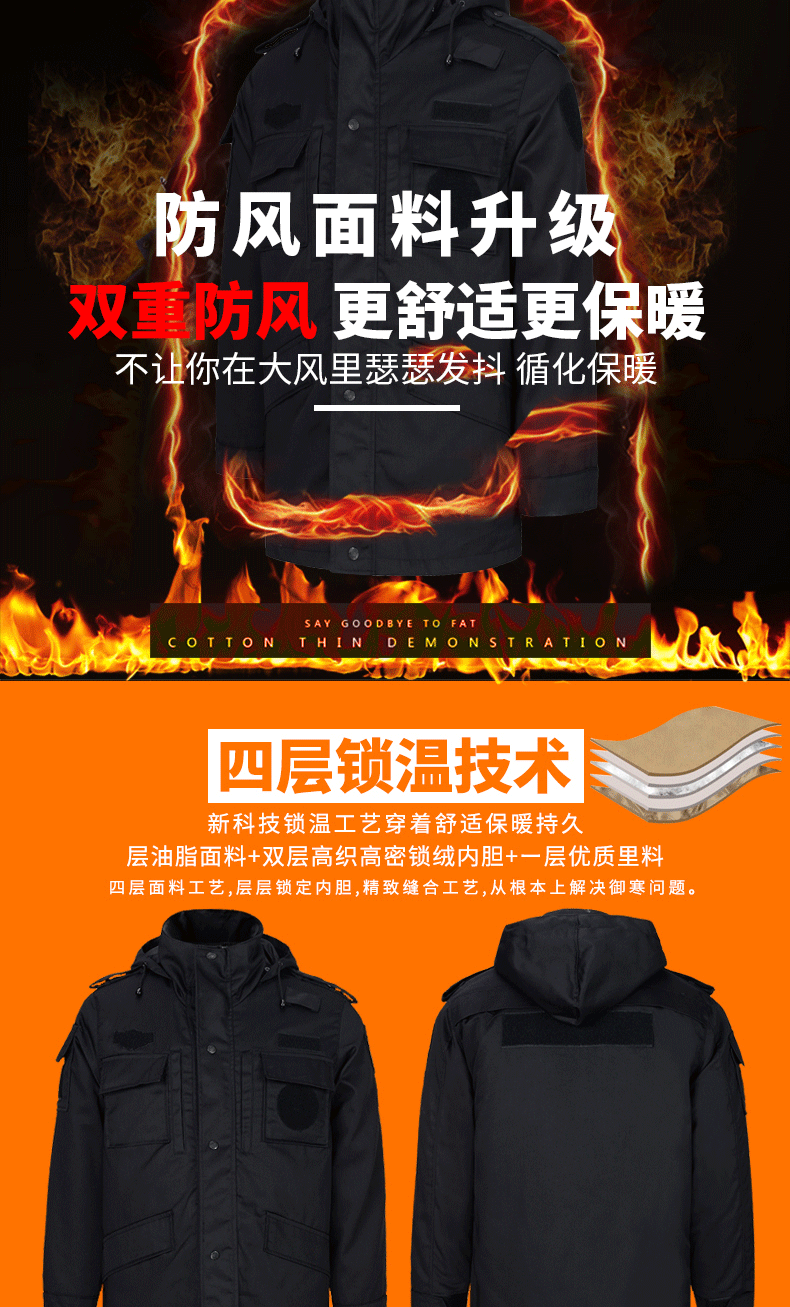 保安大衣男冬季制服棉服黑色作训服冬装套装女耐磨定制工作服棉衣(图1)