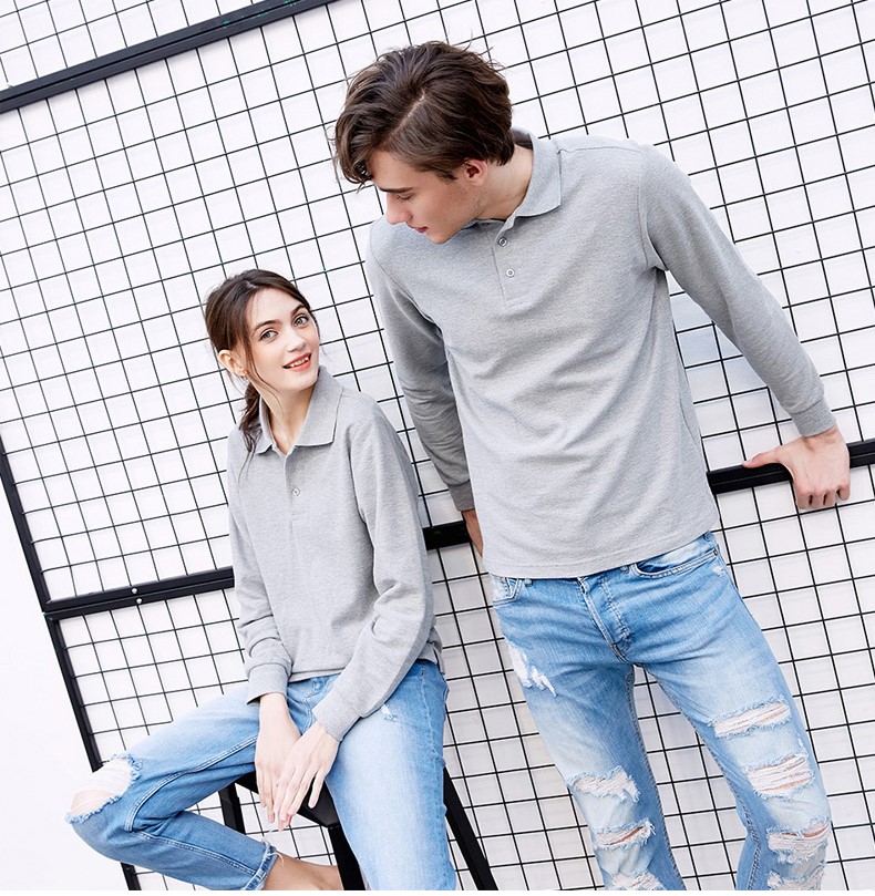 纯棉长袖t恤polo衫定制logo翻领工作服定做diy广告文化衫印字刺绣(图4)