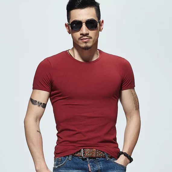 2019夏季男士短袖T恤V领纯色体恤打底衫紧身半袖大码男装纯黑色潮(图18)