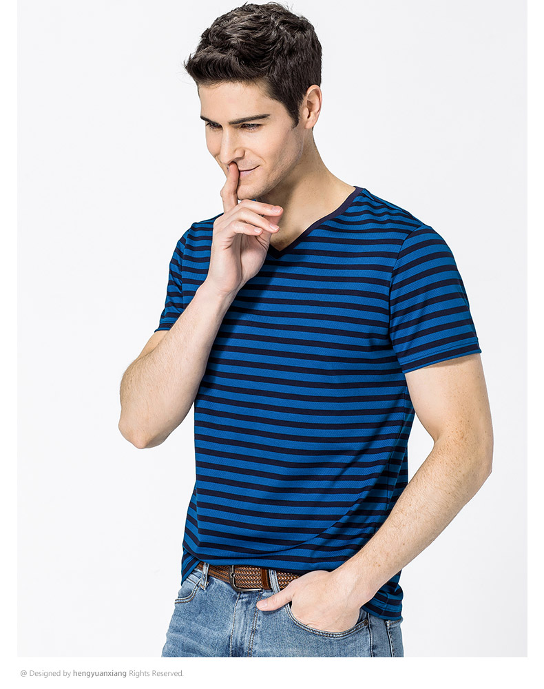 t恤男短袖V领条纹体恤新款夏季中年半袖男休闲爸爸装打底衫(图13)