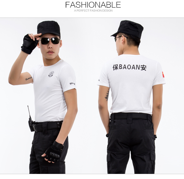 保安作训服短袖T恤纯棉黑色酒店物业保安圆领T恤衫工作制服可定制(图8)