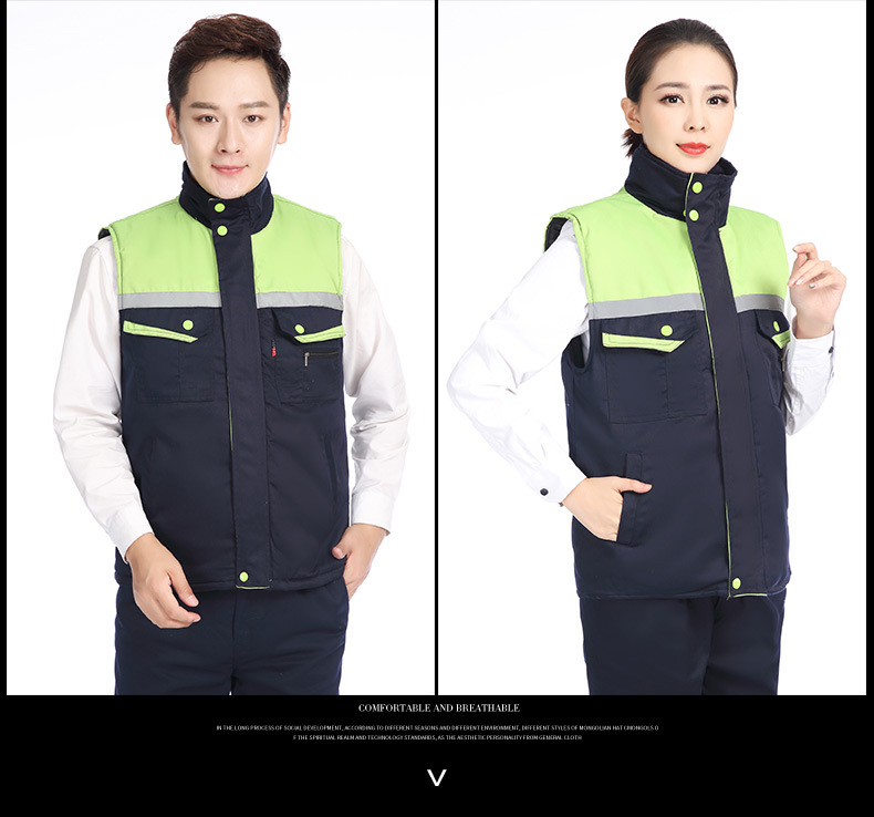 冬季建筑工地工人工厂仓储反光条背心男女环卫工程保暖棉马甲(图18)