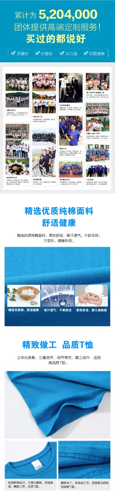 纯棉班服定制t恤夏季圆领短袖同学聚会衣服团体服文化衫印字印图(图3)