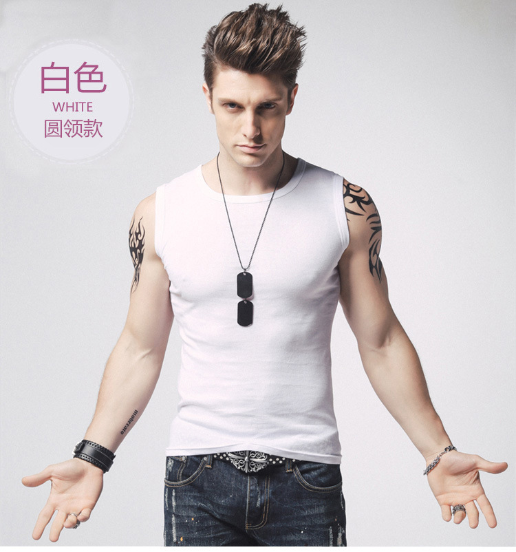 1575180148433545.jpg 男士背心无袖t恤纯棉健身运动紧身打底砍袖宽肩夏季青年修身型(图13)