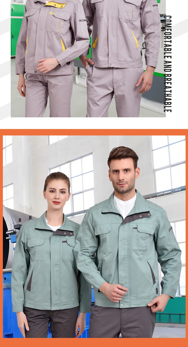 1573736020143212.jpg 纯棉工作服套装男长袖春秋工厂车间宽松大码加厚全棉劳保服上衣(图5)