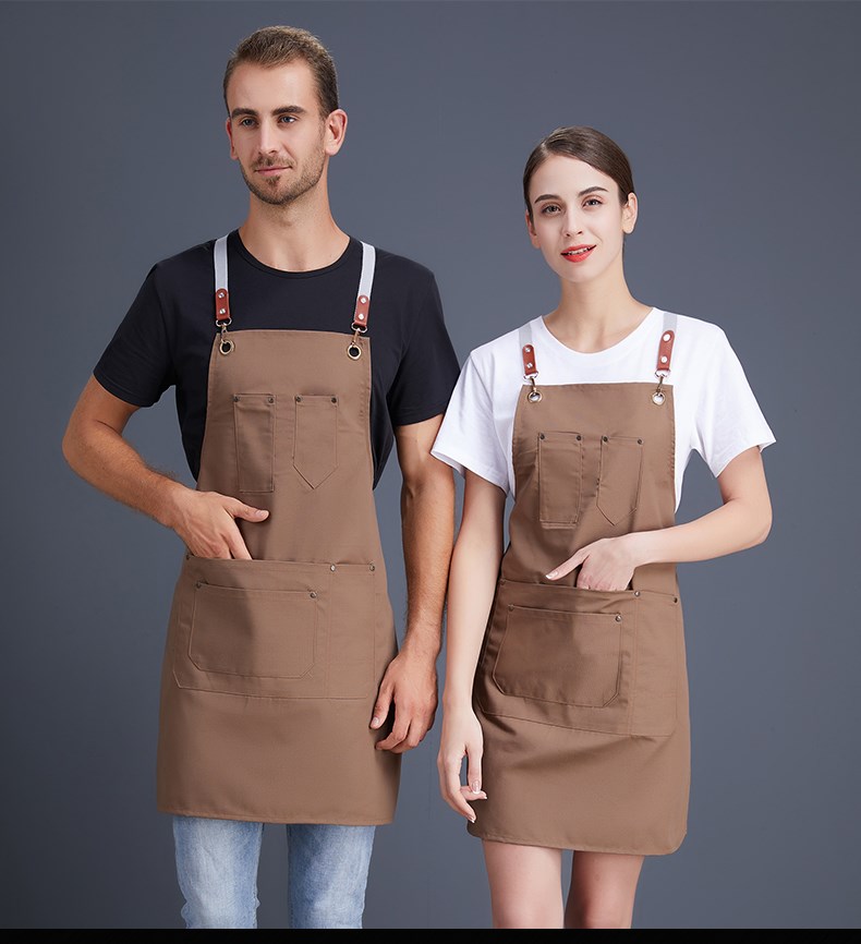 帆布牛仔围裙 韩版工作服厨房女定制logo定做网咖花店咖啡店印字(图16)