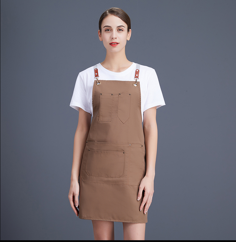 帆布牛仔围裙 韩版工作服厨房女定制logo定做网咖花店咖啡店印字(图17)