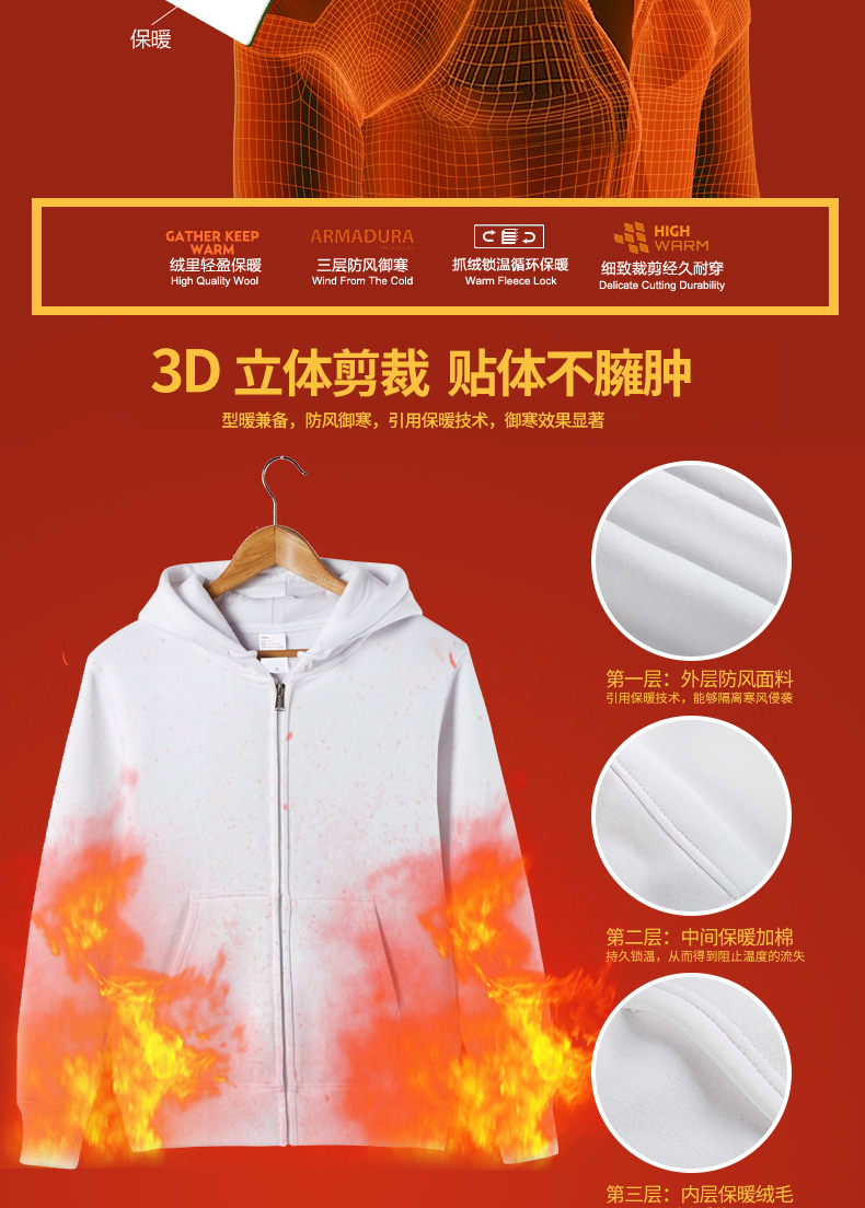 潮流班服长袖卫衣定制diy定做拉链帽衫外套加绒工作衣服印字logo(图6)