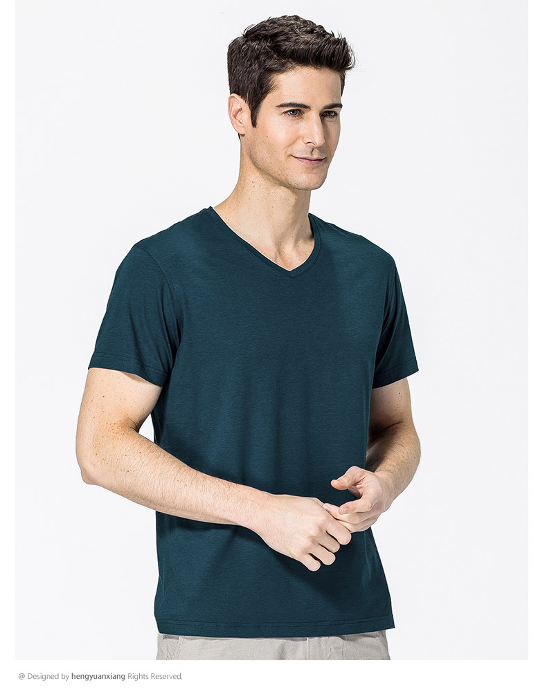 V领短袖t恤男 中青年男士纯色打底衫2019夏季新款半袖体恤(图18)