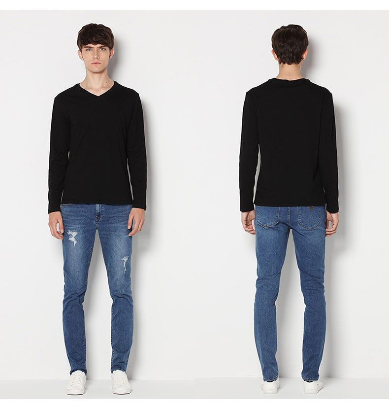 情侣款男士纯色倒三角LOGO长袖T恤(图6)