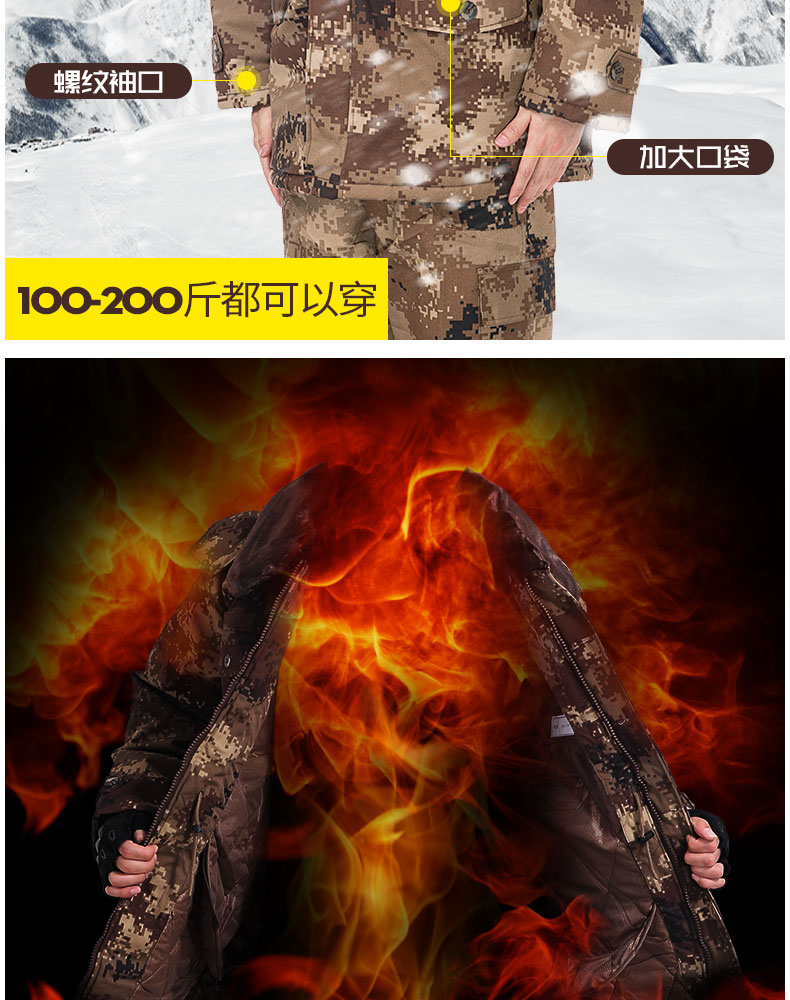 军大衣男冬季加厚中长款荒漠迷彩加绒劳保棉袄冷库防寒棉服大衣女(图3)