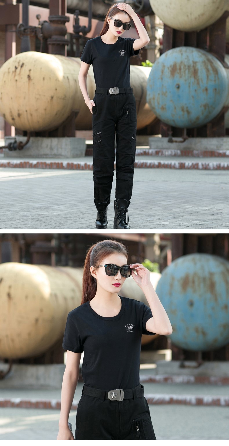 1577438973904315.jpg 夏装情侣装军迷紧身T恤女军绿打底棉质户外服装黑色弹力短袖上衣(图15)